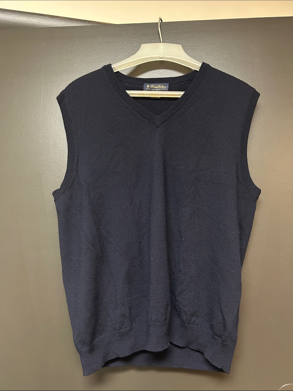 Brooks Brothers Classic Merino Wool Navy V-Neck Sweater Vest